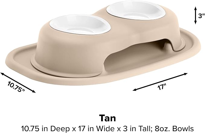 WeatherTech Double High Pet Feeding System w/Plastic Dog/Cat Bowls - 3" High Stand Tan (PDHC0803TNTN) - Image 2