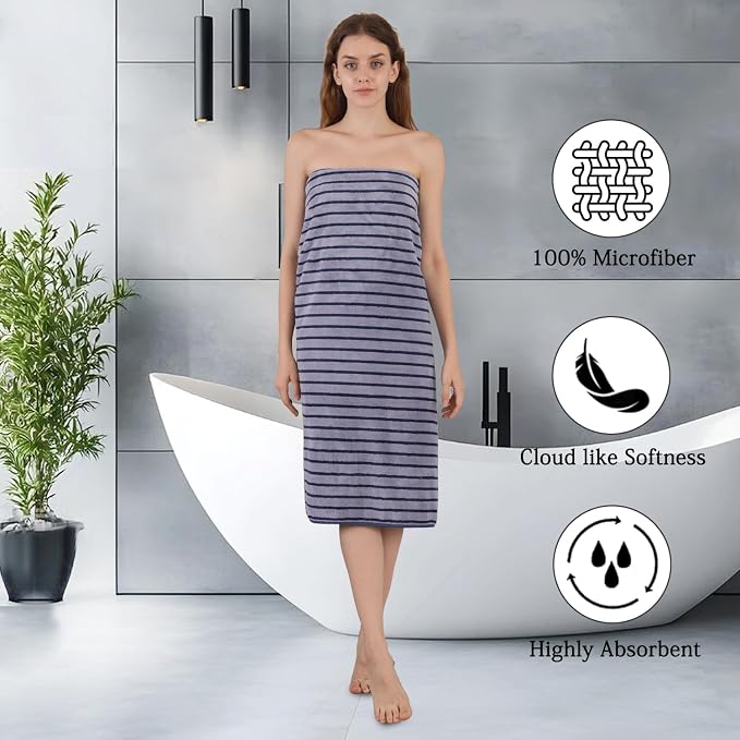 Mistyrose Bath Towels,4 Pack Navy Stripe 35"x70" Large Bath Towels Microfiber Absorbent XL Bath Sheets Super Soft Towels for Bathroom Quick Dry Oversized Shower Towels for Family Hotel Spa Gym - Image 4