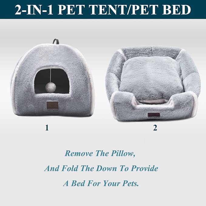 Cat Bed for Indoor Cats - Cat Cave Bed Cat House Cat Tent with Removable Washable Cushioned Pillow, Soft and Self Warming Kitten beds, Pet Bed（Large Grey） - Image 4