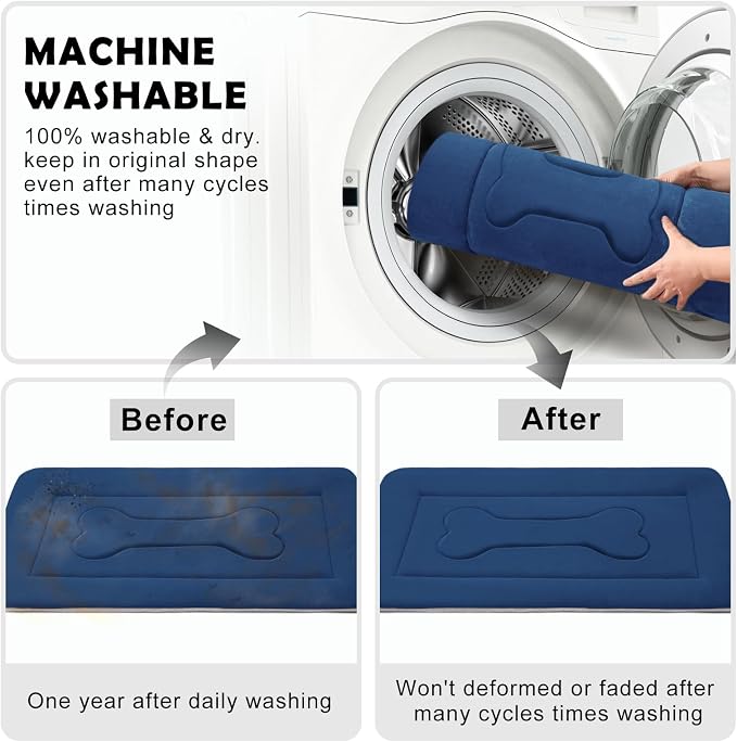 Dog Bed Soft Dog Crate Pad Mat for Medium/Large Dogs 36 in Non-Slip Bottom Washable Dog Sleeping Mattress Pet Beds Cat Beds Kennel Pads, Dark Blue - Image 5