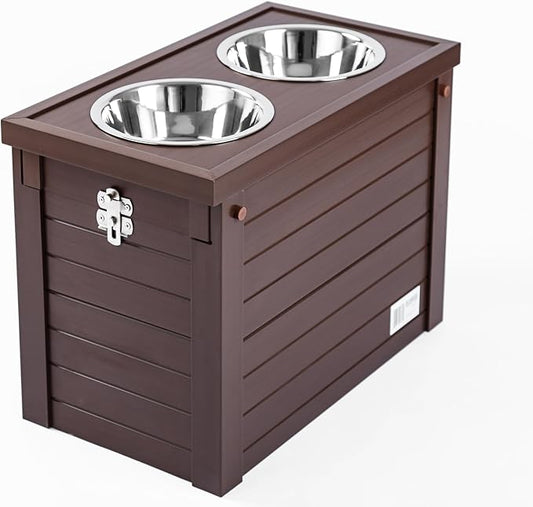 New Age Pet ECOFLEX Piedmont Raised Dog Diner with Food Storage, Elevated Feeding Station for Large Dogs, 2 Stainless Steel Bowls (32 oz ea), Holds 15–20 lbs of Food, 3 Colors, 10-Year Warranty by Unknown