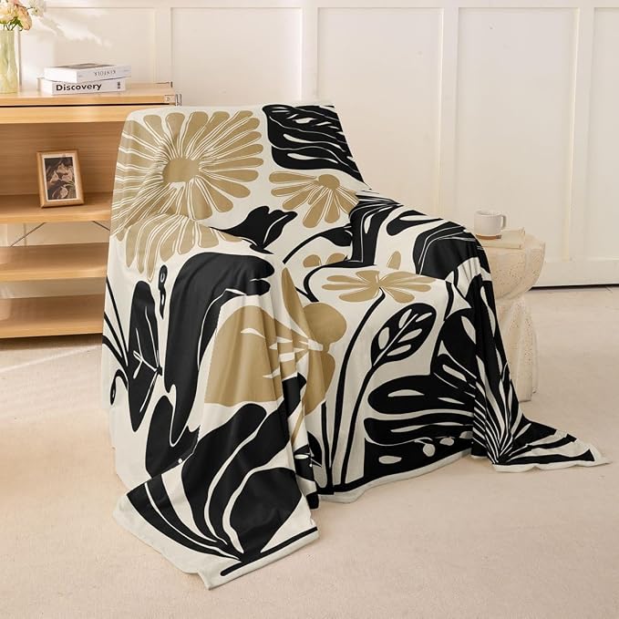 Erosebridal Black Tan Flower Sofa Cover Minimalist Floral Couch Cover Vintage Wildflower Sofa Slipcover for Couches and Sofas Modern Neutral Botanical Washable Non Slip Sofa Protector, 71" X 91" by Erosebridal