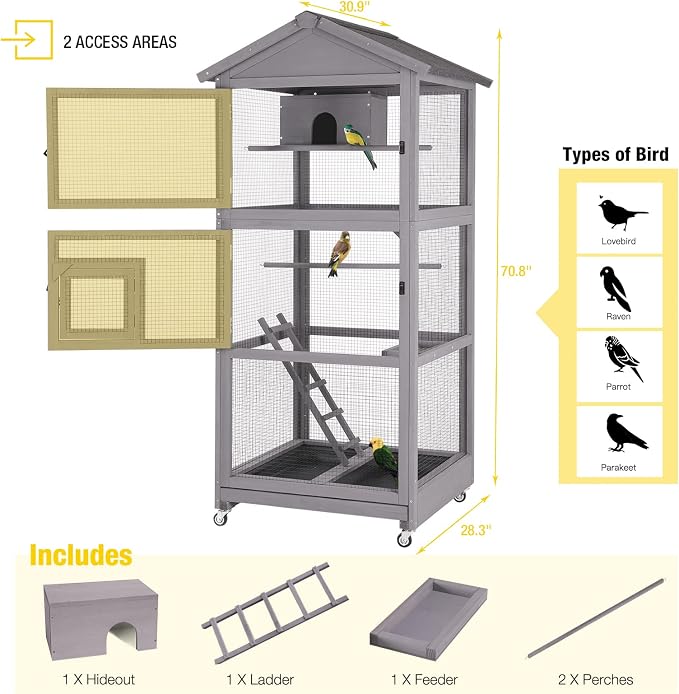 Aivituvin Bird Cages Outdoor Bird Aviary Indoor Parakeet Cage with Perch for Birds, Large Dove cage with Wire Netting Above The Removable Pull Out Tray - Wheels Include - Image 5