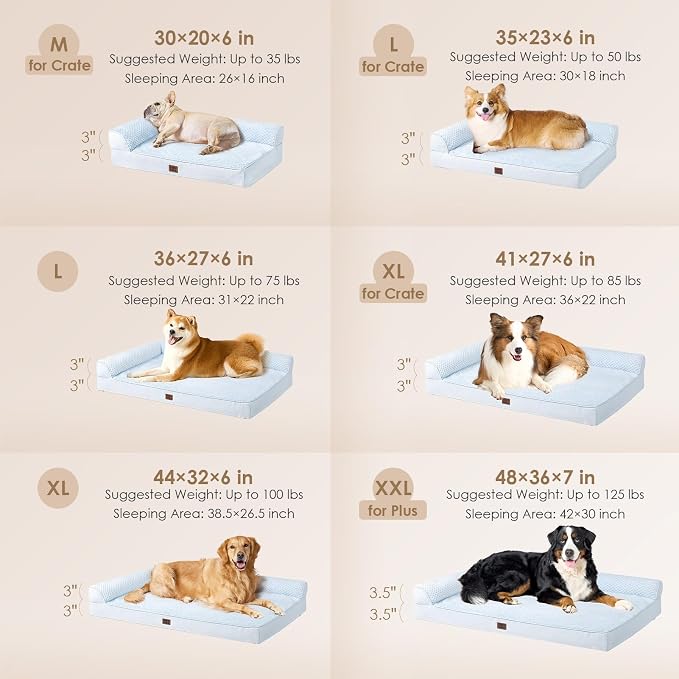 EHEYCIGA Extra Large Dog Bed Othorpedic, Memory Foam XL Dog Bed with Washable Removable Cover, Waterproof Pet Sofa Couch XLarge Size Dogs with Nonskid Bottom, 44x32x6.5, Washblue - Image 2