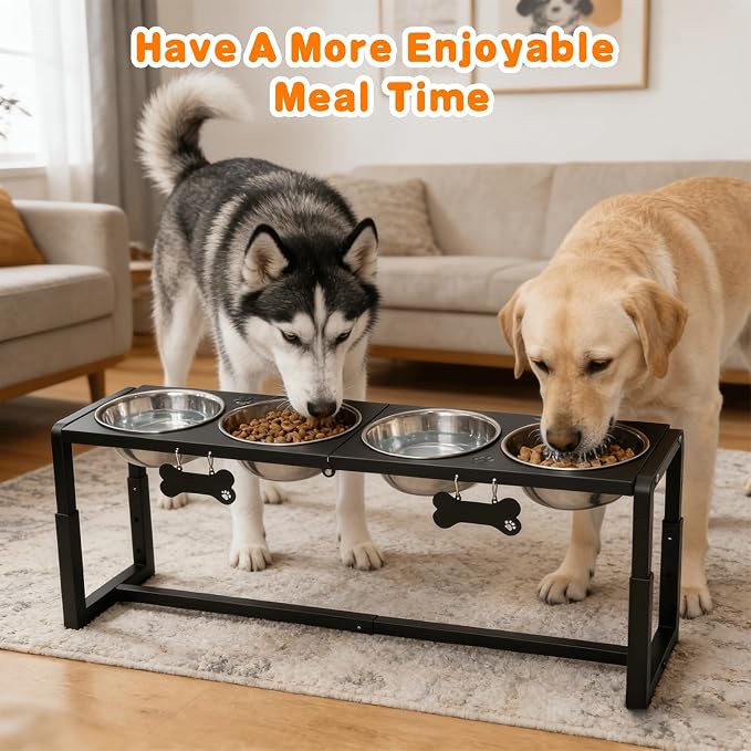 Metal Elevated Dog Bowls for Medium/Large Breed, 3 Adjustable Height(8.8"/11.5"/14") Raised Dog Bowls Stand with Four 58oz Stainless Steel Bowls, for Neck & Joint Protection - Image 7