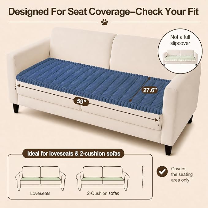 decorUhome Couch Cover for Dogs, Non Slip Fuzzy Thick Pet Sofa Protector | Pet Friendly, Soft Fabric, Couch Covers for Sofa, Machine Washable, Fits 2-Cushion Sofa/Loveseat, Navy Blue, 27.6" x 59" - Image 8