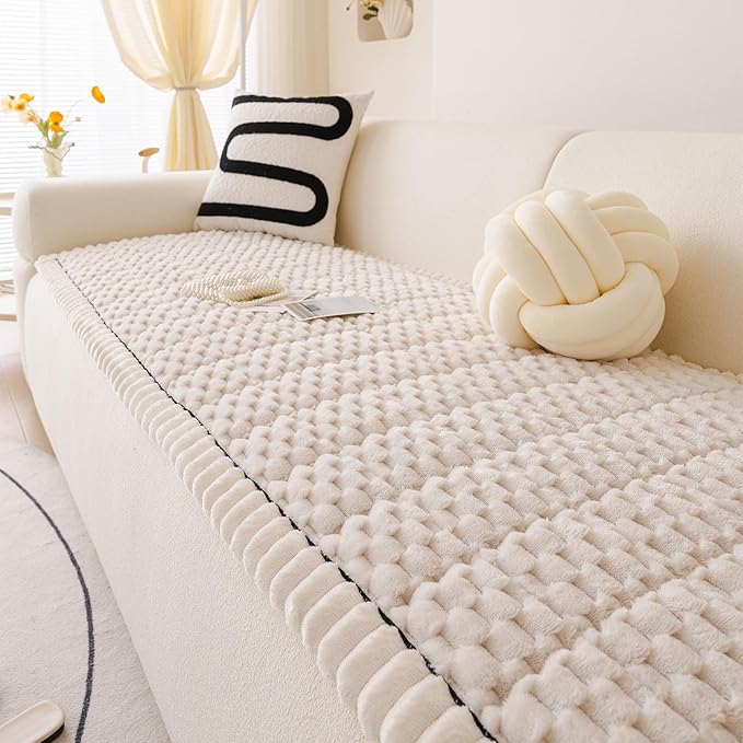 Couch Cover for Dog, Anti Slip Sofa Cover for Sectional, Cream, 27.6 x 70.9 | Soft Thick Couch Covers for 3 Cushion Couch Sofa Pet Friendly, Scratch Resistant Sofa Cover Washable Dog Furniture Protector by VCLIFE