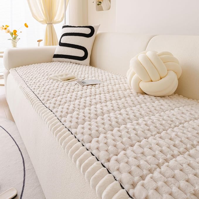 Couch Cover for Dog, Anti Slip Sofa Cover for Sectional, Cream, 27.6 x 59.1 | Soft Thick Couch Covers for 2 Cushion Couch Sofa Pet Friendly, Scratch Resistant Sofa Cover Washable Dog Furniture Protector by VCLIFE