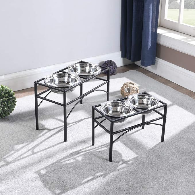 Elevated Dog Bowls Raised Pet Feeder Cat Food Water Diner Stand Set | W/ 2 Removable Stainless Steel Bowls for Medium-Sized Dogs 10.62" in Height Protect Your Pets' Spine - Image 2