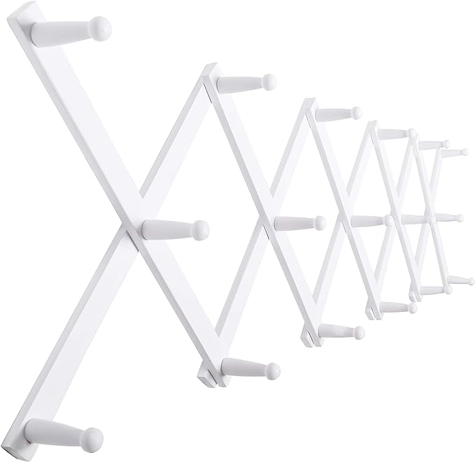SKOLOO Hat Rack for Wall with 17 Hooks, Solid Wooden, Modern, Expandable Coat Rack Wall Mount for Coats, Hats, Bags, Baseball Caps, White by SKOLOO