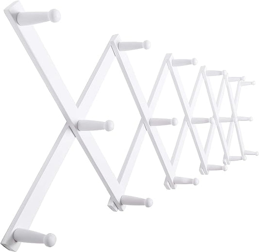 SKOLOO Hat Rack for Wall with 17 Hooks, Solid Wooden, Modern, Expandable Coat Rack Wall Mount for Coats, Hats, Bags, Baseball Caps, White by SKOLOO