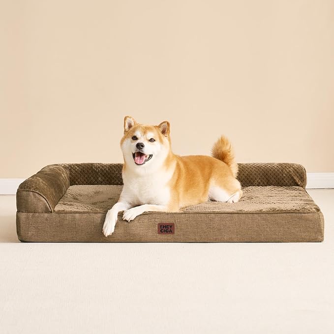 EHEYCIGA Memory Foam Dog Bed Large Size Dogs, Orthopedic Dog Bed Large with Washable Removable Cover, Waterproof Pet Sofa Couch with Nonskid Bottom, 36x27x6, Camel - Image 8