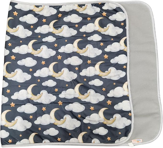 Tater Pets Guinea Pig Fleece Cage Liner - Tidy Mat - Lap Pad - Corner Pad - Absorbent - Machine Washable - for Guinea Pigs and Hedgehogs (2x6 C&C (28"x 84"), Clouds and Moons) by TaterPets