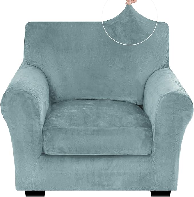 XINEAGE 2-Piece Velvet Armchair Sofa Cover, Couch Covers for Dog,Gray Blue | 1 Cushion Chair,Stretch Non-slip Elastic, Pet-friendly, Washable, Fast Setup, Soft Plush Fabric, Furniture Protector. by XINEAGE