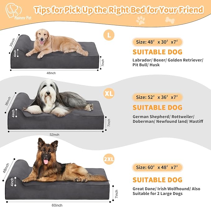 Rainmr Orthopedic Dog Beds for Large Dogs, 7" Memory Foam Dog Beds with Waterproof Liner, Durable Microsuede Cover, Removable and Washable, Nonskid Bottom, 60"x48"x7" XXL Grey - Image 5