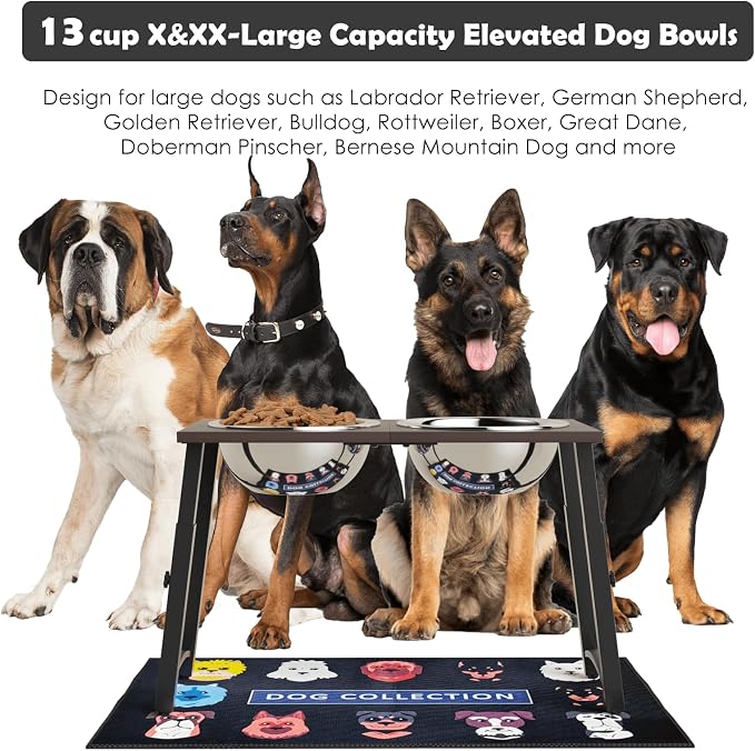 Raised Dog Bowl with Spill-Proof Mat, 4 Adjustable Heights, Two 3000ML Stainless Steel Bowls with Slow Feeder, Elevated Food & Water Bowls for Medium, Large, and Extra Large Dogs - Image 2