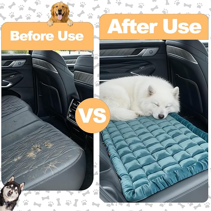Dog Car Seat Cover for Back Seat, Blue Flannel Pet Bed Mat, Non-Slip Waterproof Bottom, Washable Dog Bed & Seat Protector for Cars SUVs Trucks, Fits Backseat Extenders, 59.1 x 23 Inches - Image 3