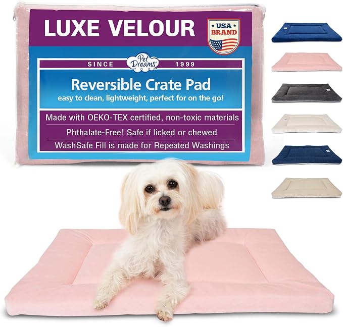 Pet Dreams Dog Crate Pad - Washable Kennel Mat, Crate Pads for Dog Cages, Non-Toxic, Flat Indoor Cat Bed, Fits iCrate 18, 24, 30, 36, 42, 48 Inches (Pink, X Large, 42") by PetDreams