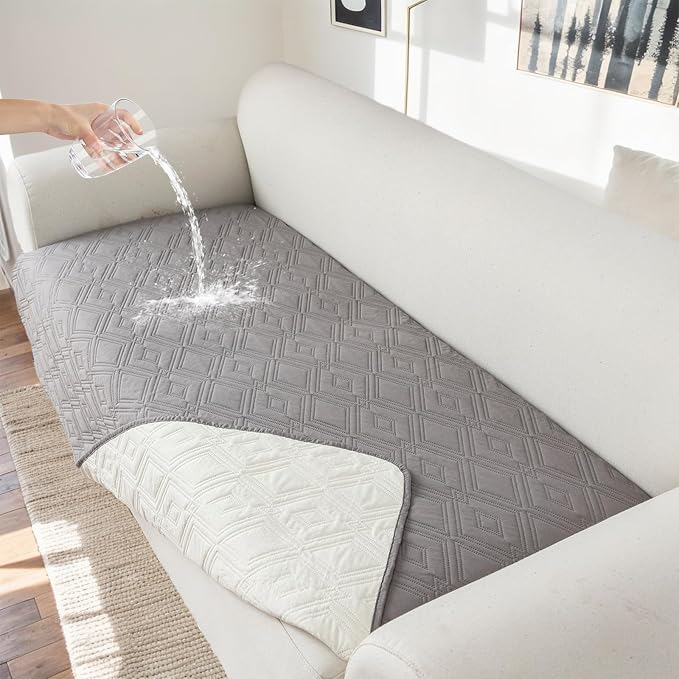 Genina 100% Waterproof Couch Cover for 3 Cushion Couch Sofa Cover for Dogs, Anti-Slip Sofa Covers Washable Couch Covers for Sectional Sofa L Shape Couch Protector, 1 Piece (Light Gray, Sofa Large) by Genina