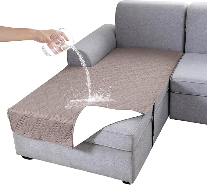 Genina 100% Waterproof Sectional Couch Covers for L Shaped Chaise Lounge Left, Anti-Slip Sectional Cover Furniture Protector Couch Cover for Dogs Pets, 1 Piece (Taupe, Left Chaise Cover) by Genina