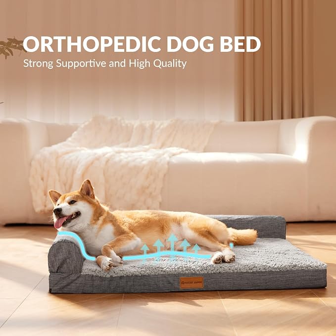 Patas Lague Orthopedic Medium Dog Bed Pet Sofa Beds 30''X20''Grey | L Bolster Egg-Crate Foam Dog Couch For Medium Dogs, Waterproof Removable Washable Cover, Pet Mat with Nonskid Bottom - Image 3