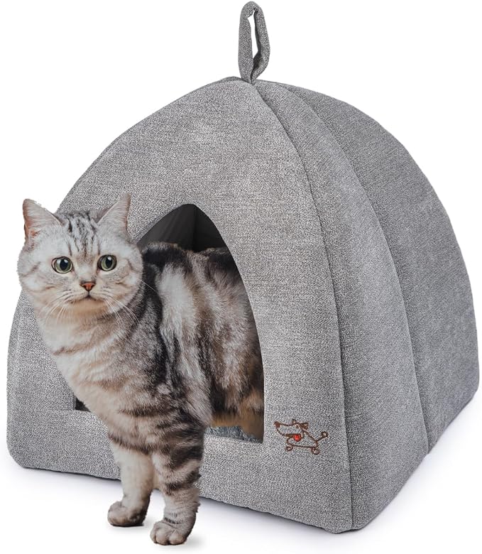 Best Pet Supplies Cat Bed for Indoor Cat, Domed Tent House with Removable Pillow, Covered Cat Cave for Small Dog, Puppies and All Breeds of Cats - Gray, 20 x 20 x H:22" - Image 7