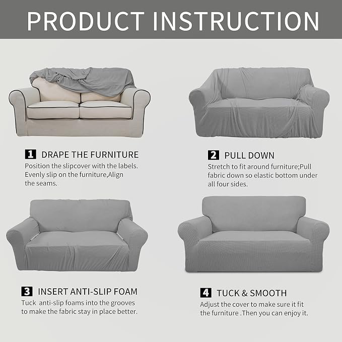 Easy-Going Stretch Chair Slipcover with Arm Washable Light Gray | 1-Piece Couch Sofa Cover Furniture Protector for Living Room Soft with Bottom For Kids, Pet. Spandex Jacquard - Image 6