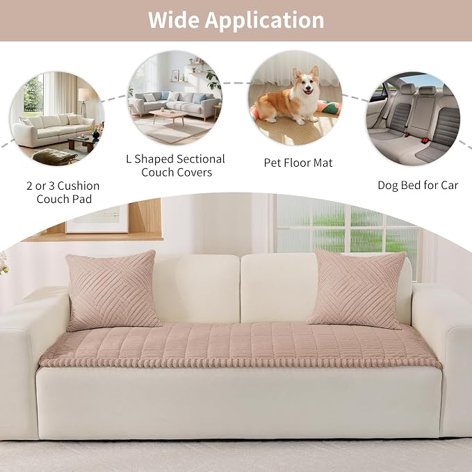 Fuzzy Pet Couch Covers for Dogs Washable, Thick Couch Covers for 2 Cushion Sofa Pet Friendly, Non Slip Plush Dog Couch Cover for for Sectional, Loveseat (Champagne, 27.6" x 59") - Image 6
