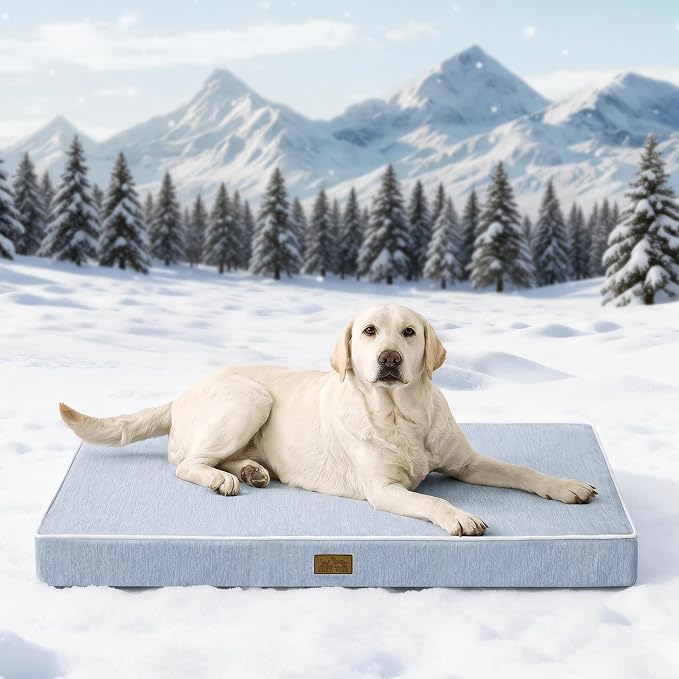 COZY KISS Large Cooling Orthopedic Dog Bed, Q-Max >0.5 Waterproof Egg Crate Foam Pet Bed with Removable Washable Cover, 44x32x4in,Light Blue by COZYKISS