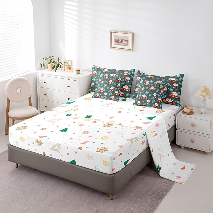 Erosebridal 7Pcs Cartoon Santa Claus Comforter Set Full Size,Xmas Gingerbread Bedding Set,Christmas Snowboard Snowflake Bed in A Bag,Cute Christmas Ornaments Quilt with Flat Fitted Sheet - Image 5