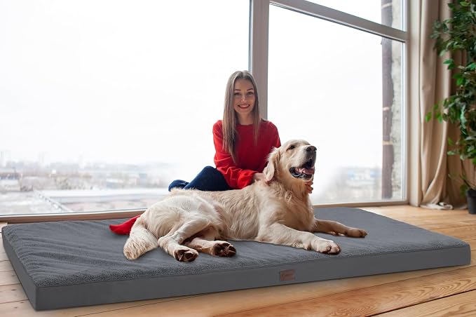 Waterproof Orthopedic Human Dog Bed 75x38 Grey | Removable Washable Cover, Egg Crate Foam, Soft Plush Flat Pet Mat, Non-Slip Bottom, Fits Extra Large Dogs Up to 130 lbs - Image 6