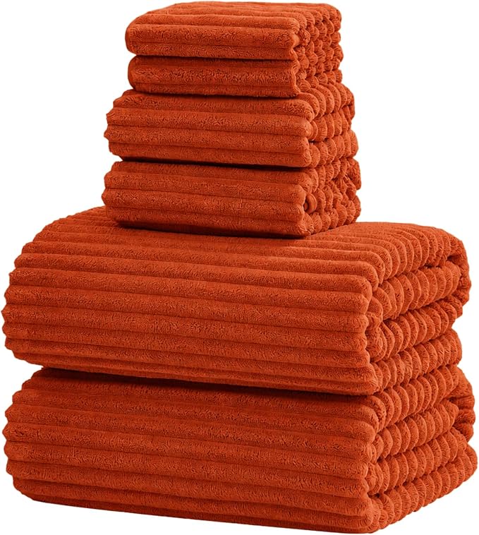 6 Piece Bath Towel Set, 30"x60" Towels, Burnt Orange | Microfiber,Quick dry, Highly Absorbent,shower towels for bathroom gym,2 large Bath towels,2 hand towels,2 washcloths by NALIVO