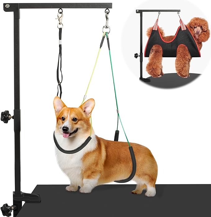 Dog Grooming Arm with Pet Grooming Hammock, getlstub 35" Pet Grooming Table Arm with Adjustable No Sit Haunch Holders, Dog Grooming Stand with Loop Noose for Small and Medium Pets by SimpleSolutionsforCozyHome