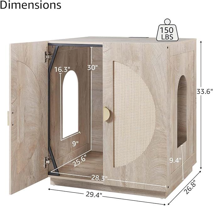 unipaws Cat Litter Box Enclosure for Self-Cleaning & Automatic Litter Boxes | Extra Large Cabinet with Charging Station, Wooden Dog Proof Hidden Cat House for Top Entry Litter Box - Image 5