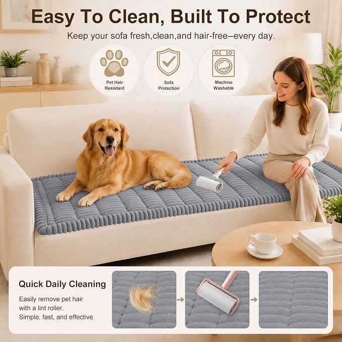 decorUhome Couch Cover for Dogs, Non Slip Fuzzy Thick Pet Sofa Protector | Pet Friendly, Durable Couch Covers for Sofa, Machine Washable, Fits Backrest Cushions & 2-Cushion Sofa, Grey, 27.6" x 47" - Image 4