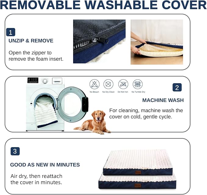 Orthopedic Dog Bed for Medium Dogs, Firm Egg Crate Foam, Non-Slip Bottom | Machine Washable Cover, Plush Faux Rabbit Fur Top, Pet Beds for Crate, Floor & Car, Up to 30 lbs,Blue,29"L x 18"W x 3"H - Image 9