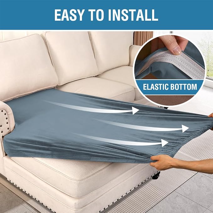 H.VERSAILTEX Velvet Stretch Individual Chaise Cover Sectional Couch Covers for L Shaped Sofa Both Left/Right Furniture Protector Seat Cushion Sofa Cover (1 Piece Chaise Cover, Stone Blue) - Image 4