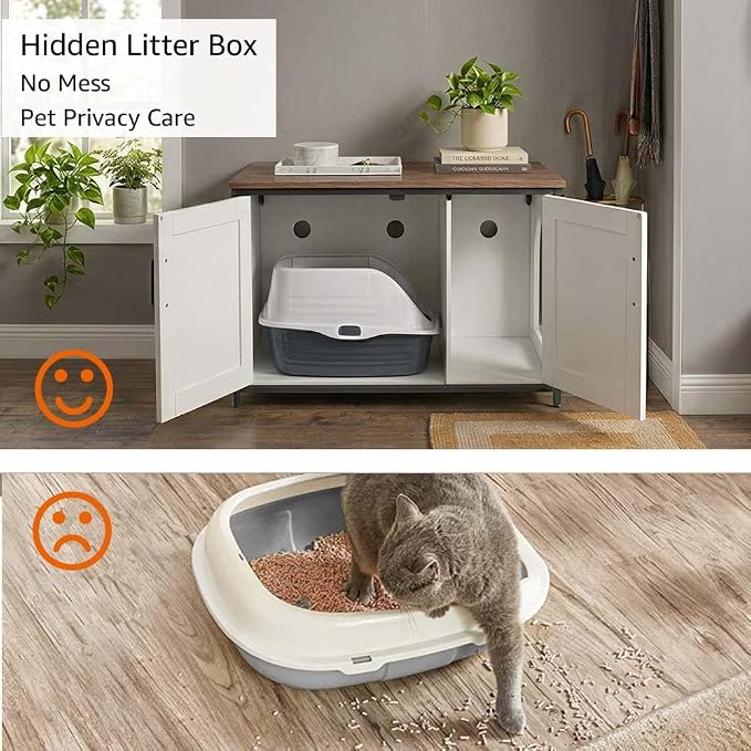 unipaws Top Opening Cat Litter Box Enclosure Furniture, Flip Top Design | XL Extra Large Cat Box, Friendly to Elderly People, High Jumbo Automatic Litter Box Cover Hidden for Large Cat - Image 2