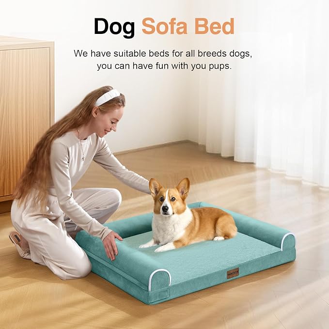 NANUYA Orthopedic Dog Bed for Medium Dogs, 30 x 20 Inch, Aqua Blue | Egg crate foam for joint support, 3-sided bolster pet sofa, waterproof lining, washable cover, and non-skid base - Image 3