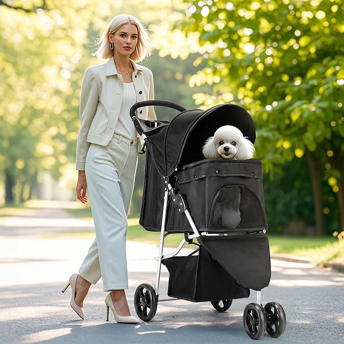 Sweetcrispy Pet Stroller for Dogs and Cats | Foldable, Lightweight, and Durable | Ideal for Small to Medium Pets | Includes Storage Basket and Cup Holders