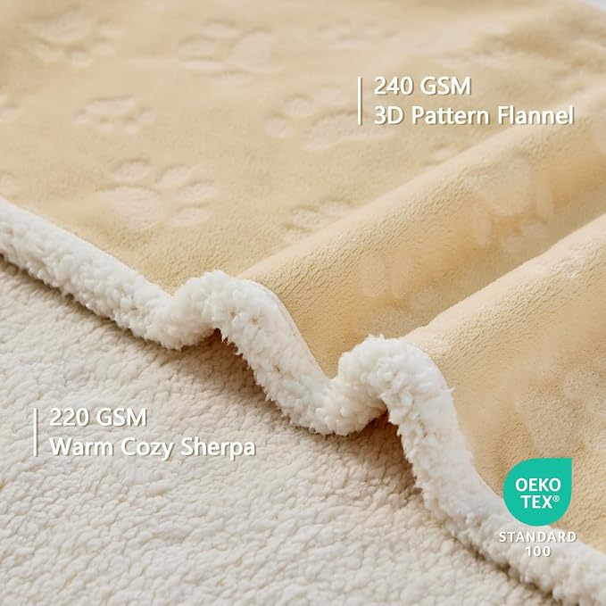 Qeils Pet Blankets for Cats - Waterproof Cat Blanket Washable - Sherpa Fleece Puppy Blanket, Soft Plush Reversible Throw Protector for Bed Couch Car Sofa, 40"X50", Khaki - Image 8