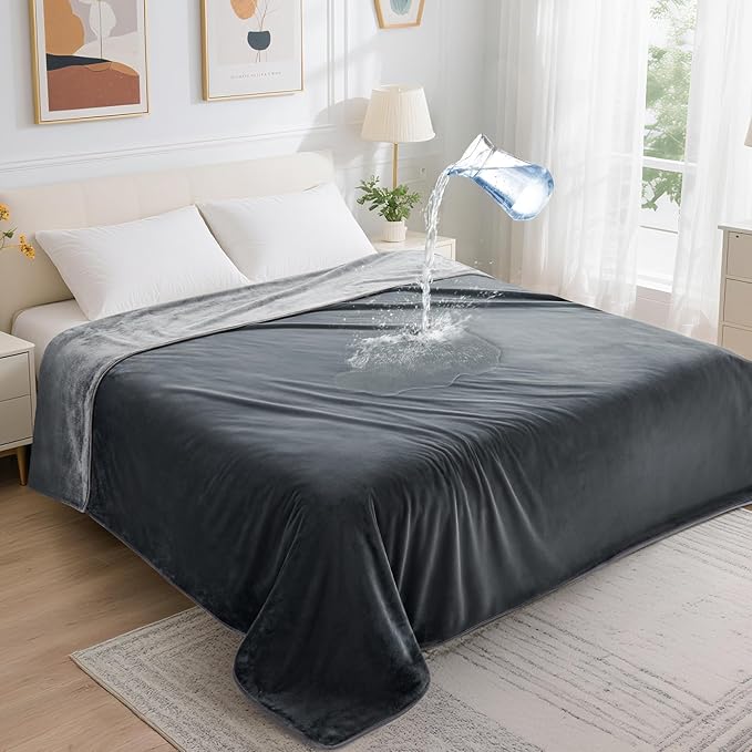LOOBANI Waterproof Blanket for Bed, Soft Flannel Twin Bed Blanket 60" x 80" | Dog Pet Blankets for Large Dogs, Reversible Spill-Proof Throw for Couch Cover, Movie Time, Camping, Travel, Noise Free, Grey by LOOBANI