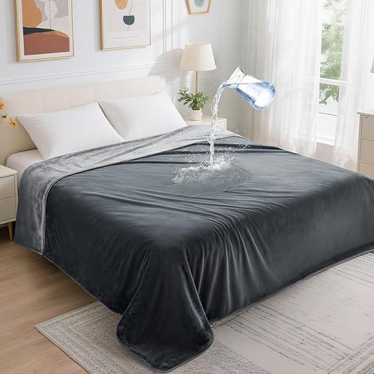 LOOBANI Waterproof Blanket for Bed, Soft Flannel Twin Bed Blanket 60" x 80" | Dog Pet Blankets for Large Dogs, Reversible Spill-Proof Throw for Couch Cover, Movie Time, Camping, Travel, Noise Free, Grey by LOOBANI