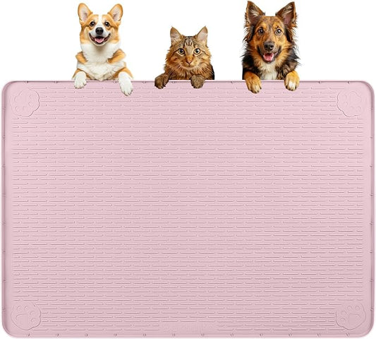 Dog Food Mat 40''x28'' Extra Large Dog Mat for Food and Water, Pink | Silicone Dog Bowl Mat with Raised Edge, Waterproof Non-Slip Pet Feeding Mat for Floors, fit for Dog Cat Bowls by Bartuke