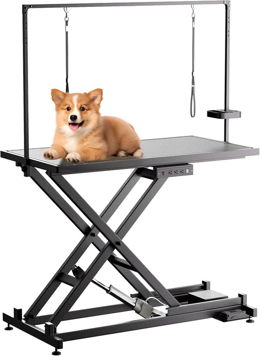 50" Professional Electric Lift Dog Grooming Table Heavy Duty | Dog Grooming Table with Roller, Adjustable Overhead Arm and Tool Organizer for Home & Commercial Use by Goldshire