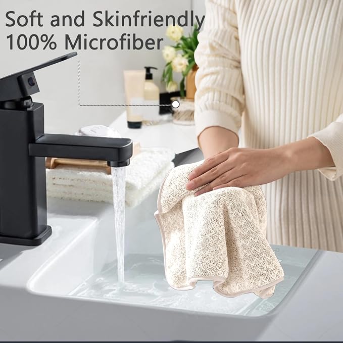 Ycosy 18 Piece Bath Towels Set,100% Microfiber Family Bathroom Towel with Hanging Loops-6 Bath Towels,6 Hand Towels,6 Washcloths,Quick Dry Highly Absorbent Shower Towel for Bathroom,Hotel,Spa-Beige - Image 8