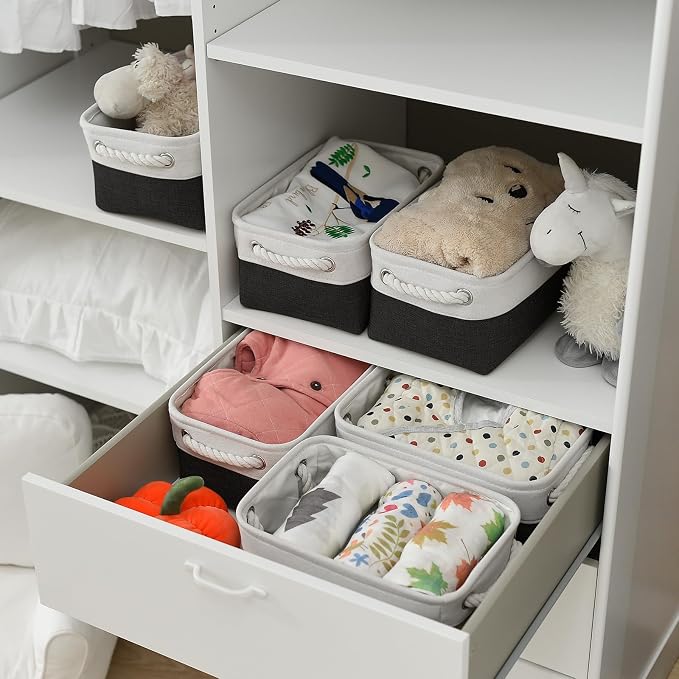 TheWarmHome Storage Bins for Shelves - 12x8x5.2 inch 1 Pack Storage Baskets for Gifts Empty for Closet Organizing Dog Gift Cloth Toy Cubes Box (White & Black) - Image 4