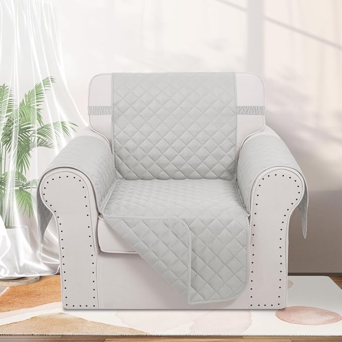 Reversible Recliner Chair Covers, 23" Chair, Light Grey | Chair Covers for Living Room with Elastic Straps, Water Repellent, Chair Protectors Covers for Dogs - Image 2