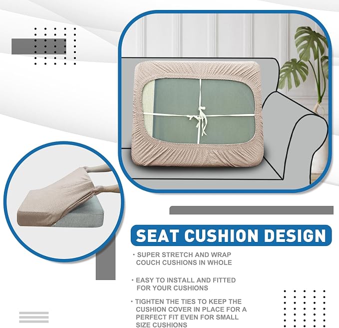 XINEAGE Couch Cushion Covers Seat Cushion Cover Thick Stretch Sofa Slipcovers 1 Piece Individual Couch Covers with Elastic Bottom(Single Seat Cushion/Backrest,Khaki) - Image 6