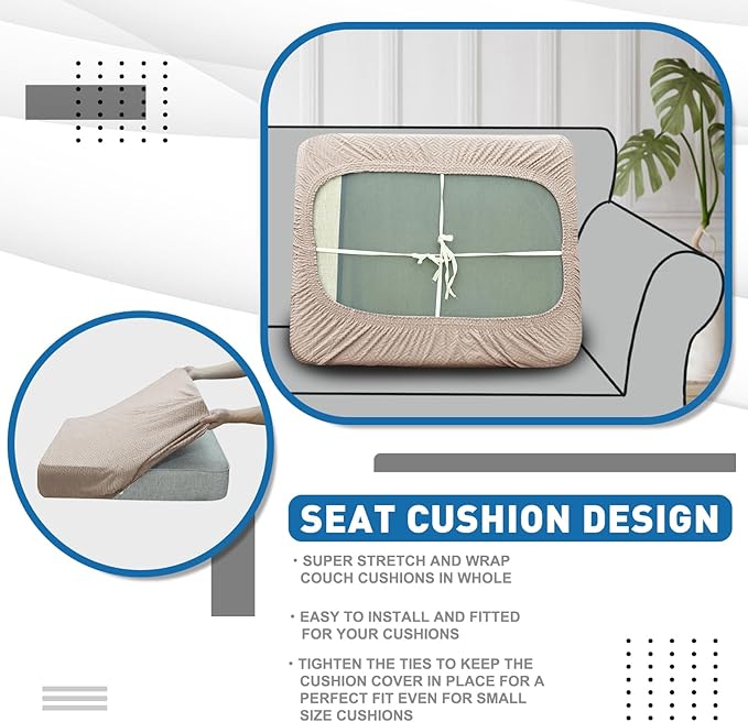 XINEAGE Large Couch Cushion Covers Seat Cushion Cover Thick Stretch Sofa Slipcovers 1 Piece Individual Couch Covers with Elastic Bottom(Single XL Seat Cushion/Backrest,Khaki) - Image 6